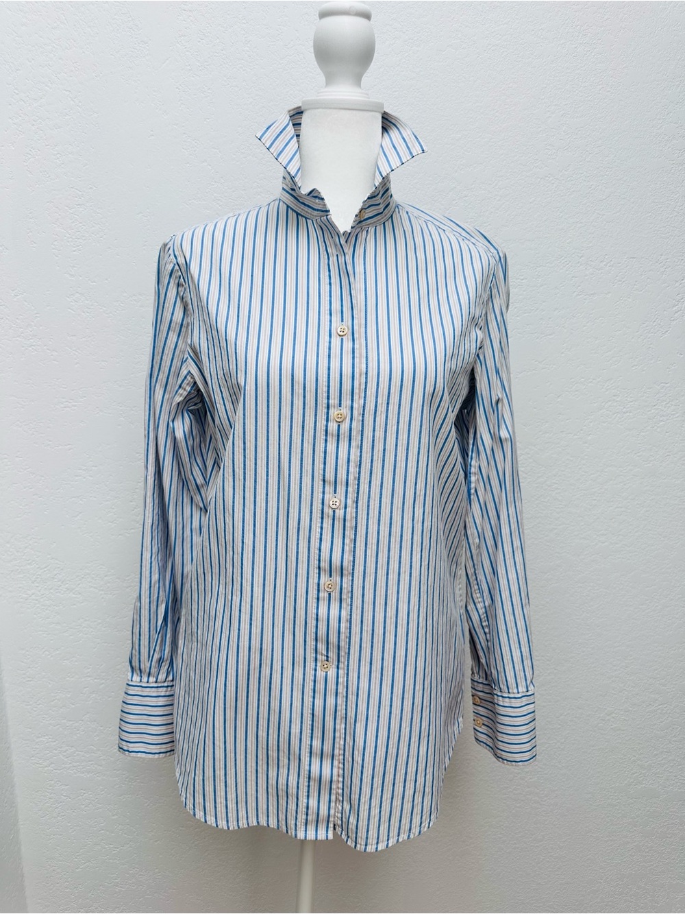 Women Blue & White Stripe Button-Up Shirt